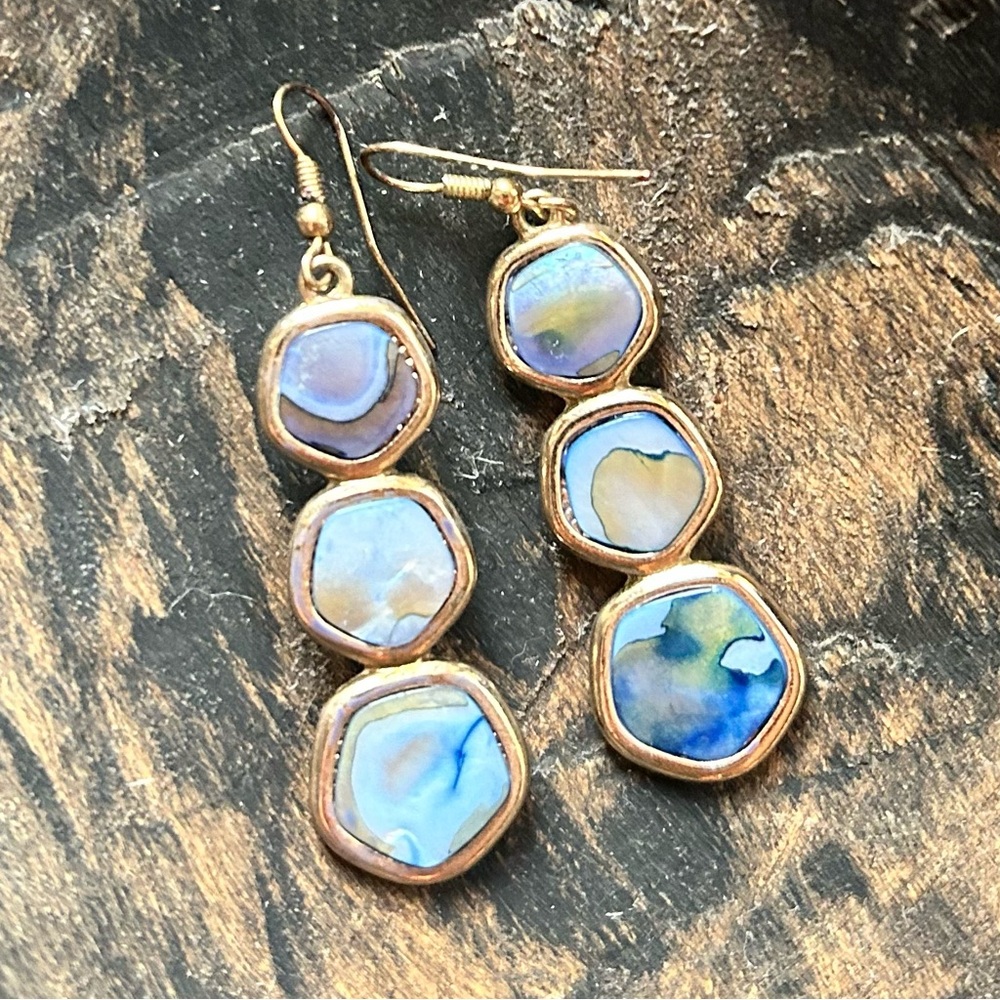 Chic Gold and Blue stone Geometric Earrings